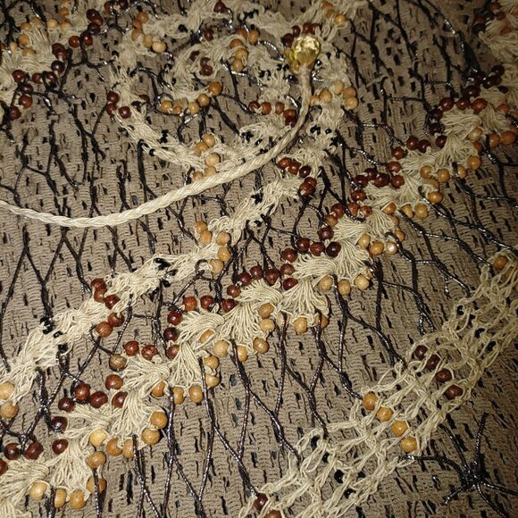 Jessica London Plus Size 2X Boho Hippie Kimono Tassel Brown Cardigan Crochet Bea - Picture 10 of 12